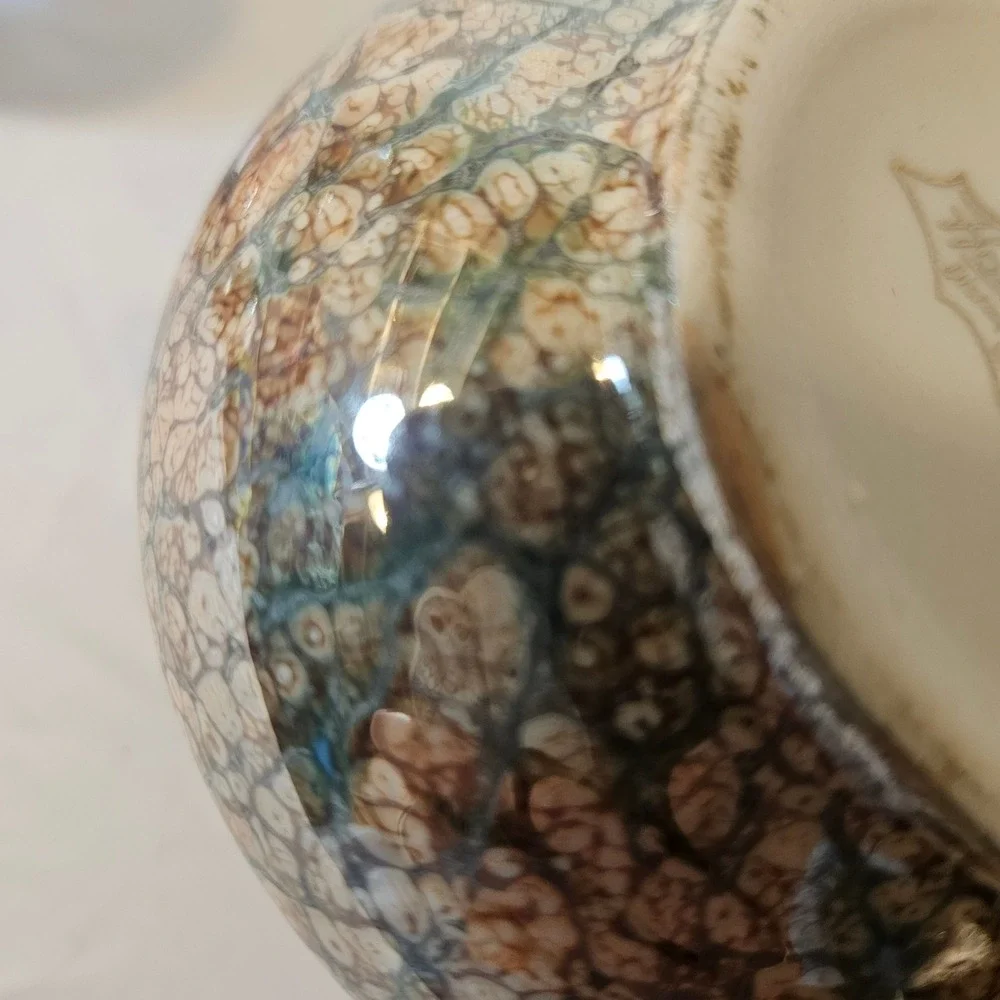 Vintage Holley Ross Pottery Bud Vase Brown Agate Marbleized Glaze Gold USA MCM